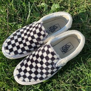 FUZZY checkered vans slip ons